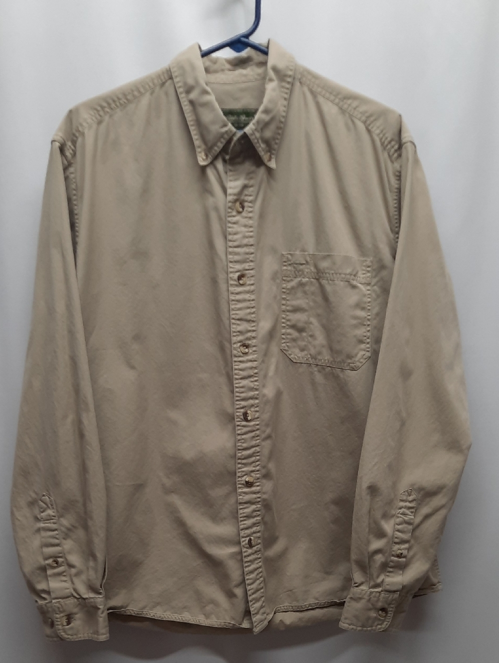 Vintage Eddie Bauer Green Tag Shirt Large Twill Cotton Outdoor Safari Workwear